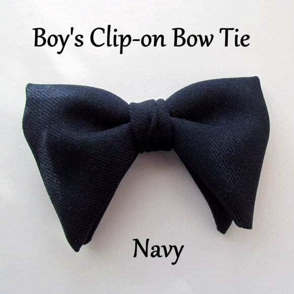 BOY'S NAVY BOW TIE, MED-LARGE CLIP-ON WEDDING, YOUNG MEN'S BOWTIE, EUC - Picture 1 of 3